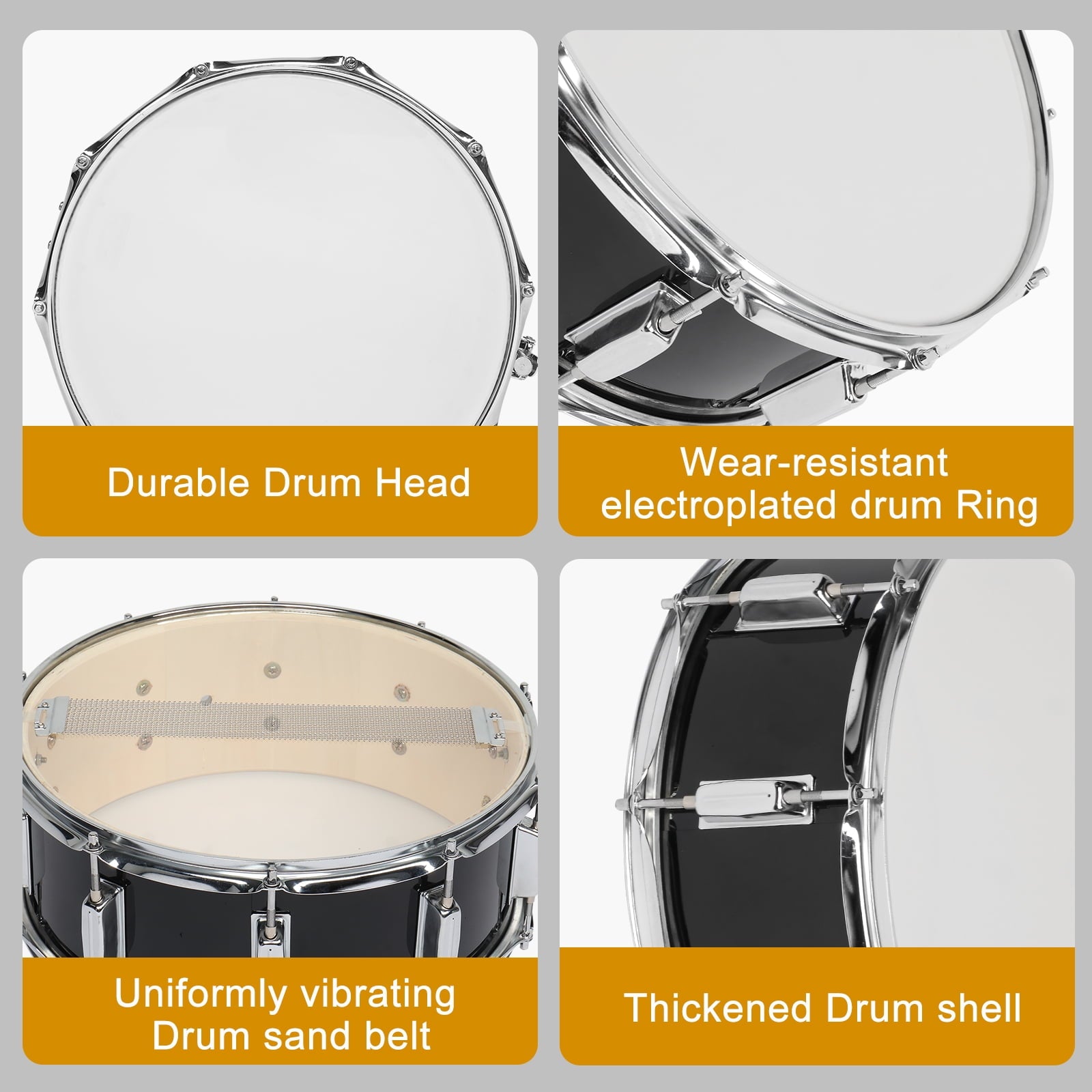 Snare Drum Set with Drumstick Holder, Snare Drum Bag, Strap, Mute Pad