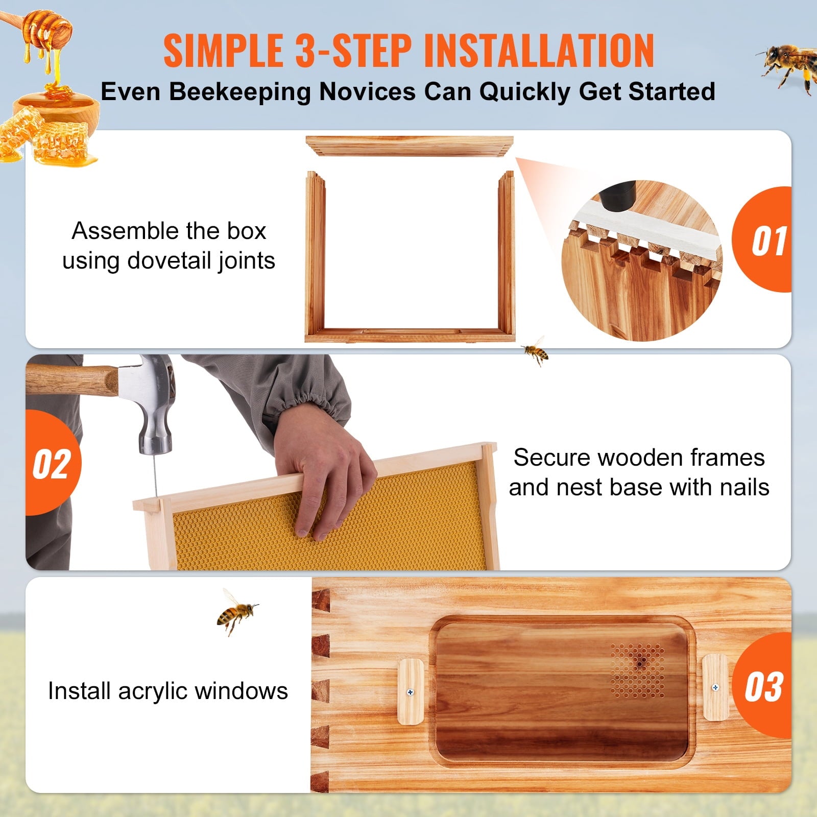 KFFKFF Beekeeping Starter Set, fir Wood Coated with Pure Beeswax, Lang