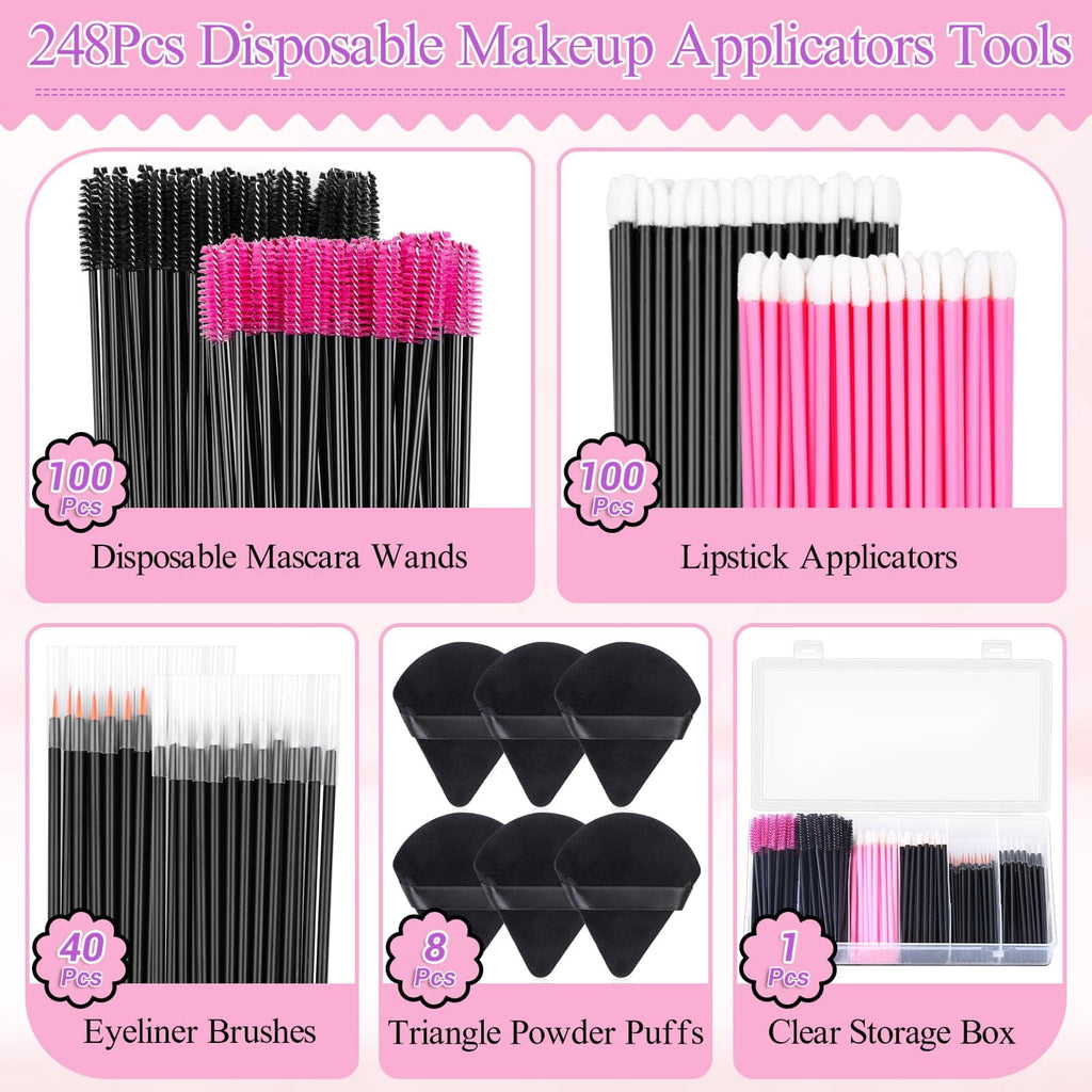 248pcs Disposable Makeup Applicators with Triangle Puffs, Mascara Wand