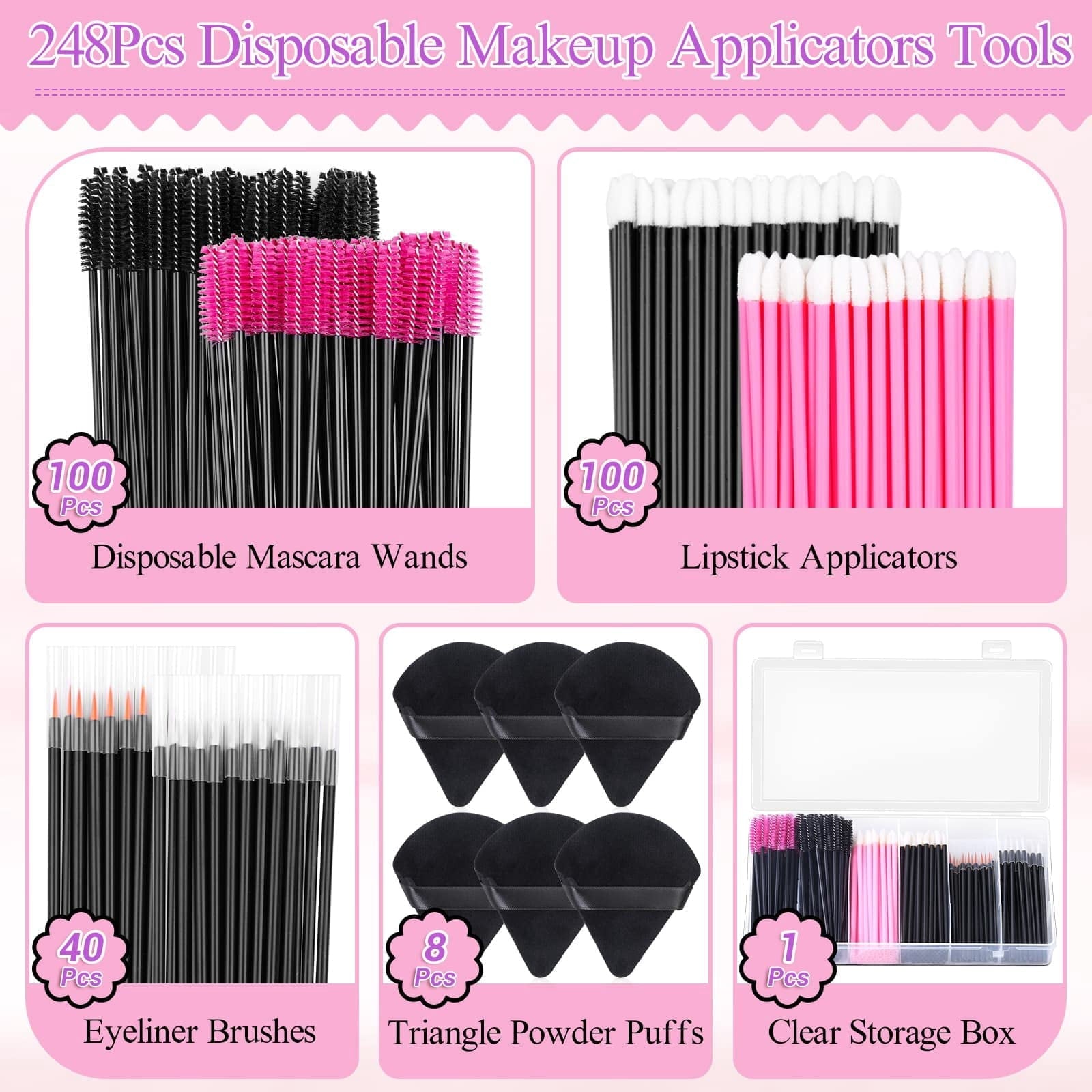 248pcs Disposable Makeup Applicators with Triangle Puffs, Mascara Wand