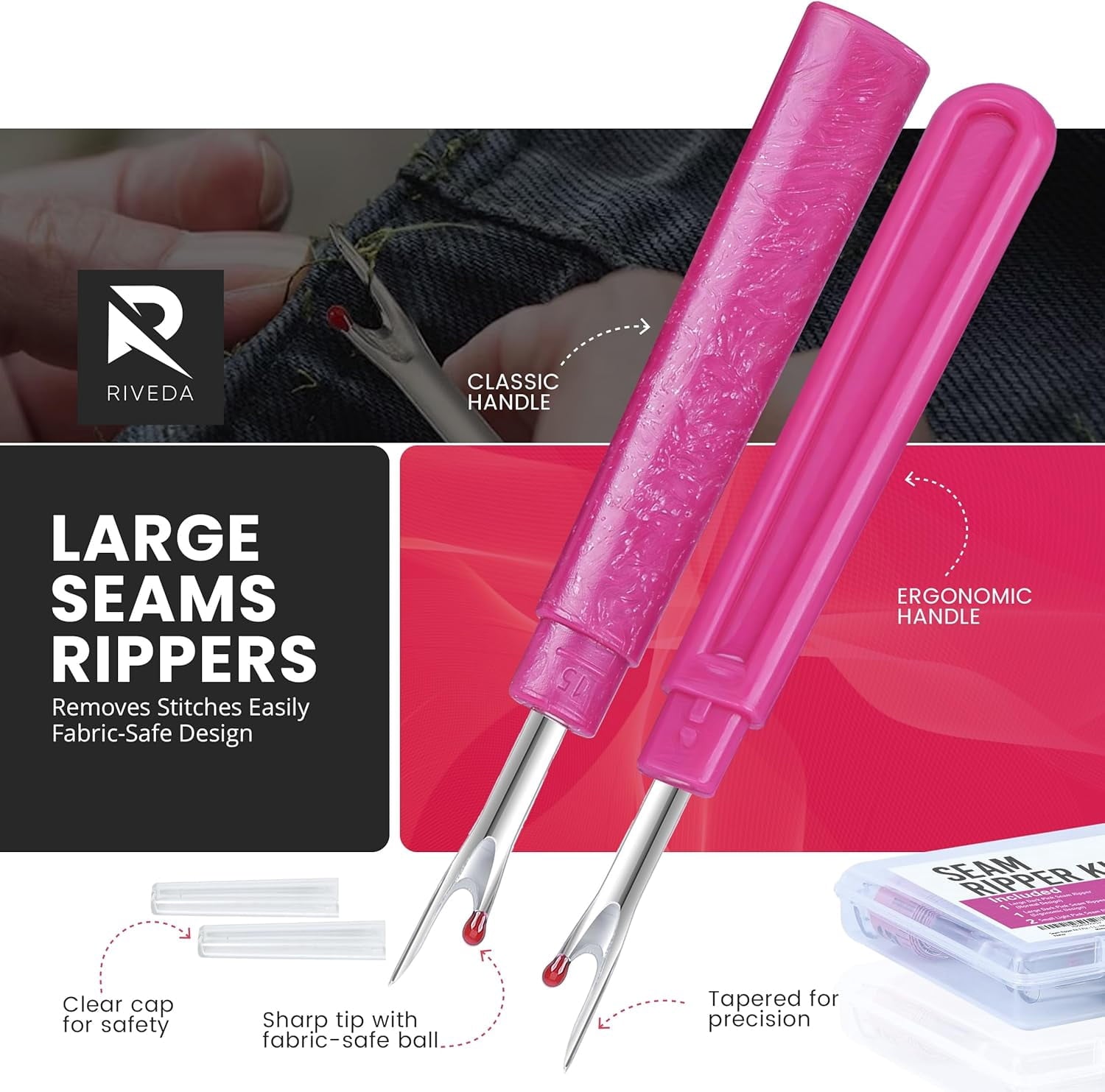 Plastic Seam Ripper Fabric Ripper Kit 7 Pcs - 1 Large, 1 Ergonomic, 2