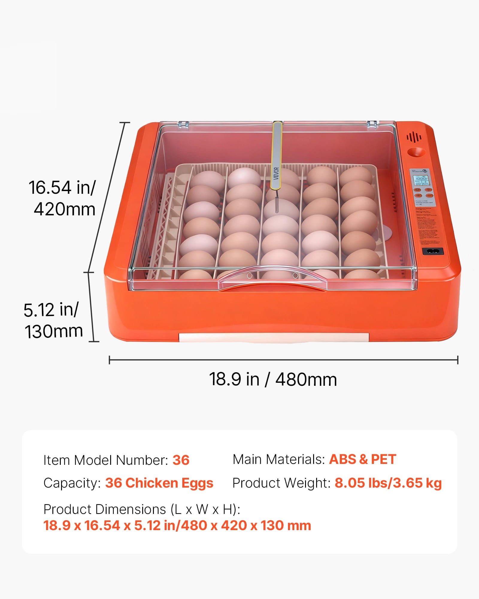 VEVOR 36 Egg Incubator, Automatic Egg Turner with LED Candler & Water