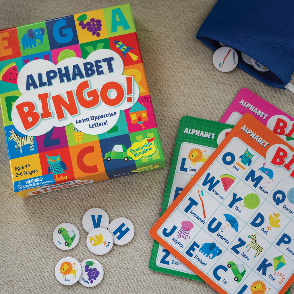 Peaceable Kingdom Alphabet Bingo! Letter Learning Educational Board Ga