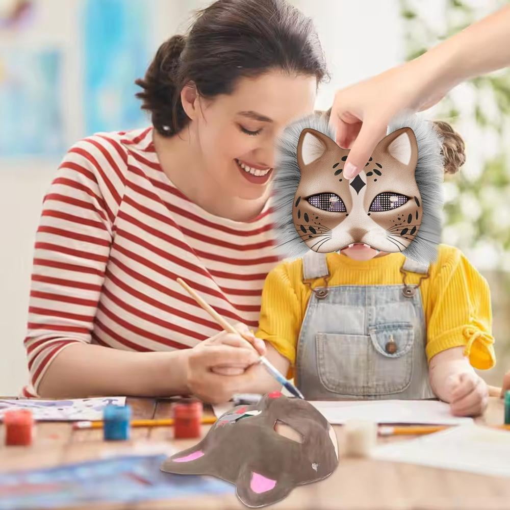 DIY Cat Mask Craft Kit, Blank Paper Mask with Colored Felt & Plush Fab