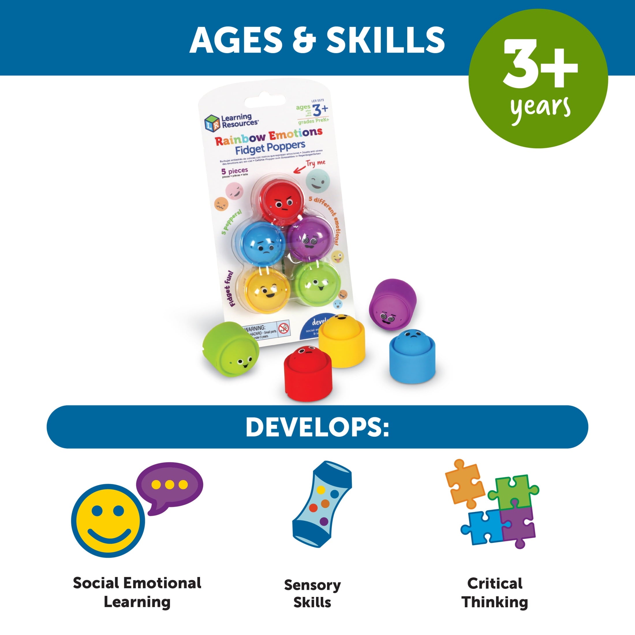 Learning Resources Rainbow Emotion Fidget Poppers, Social-Emotional Le