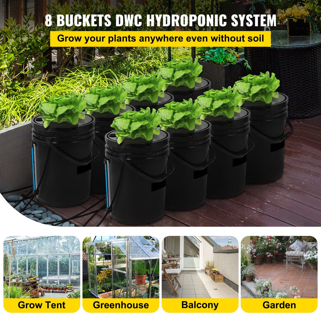 KFFKFF DWC Hydroponic System, 5 Gallon 8 Buckets, Deep Water Culture G