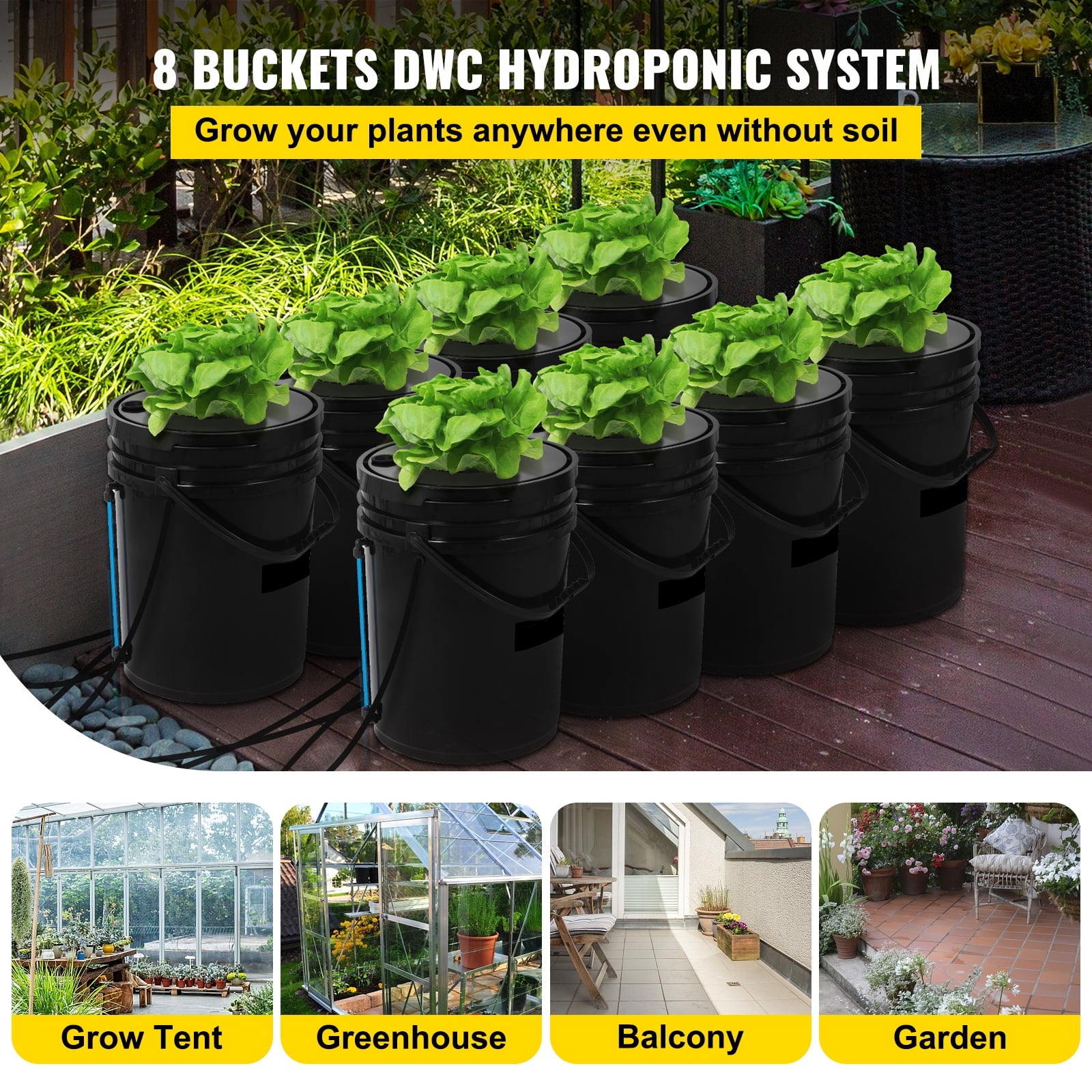 KFFKFF DWC Hydroponic System, 5 Gallon 8 Buckets, Deep Water Culture G