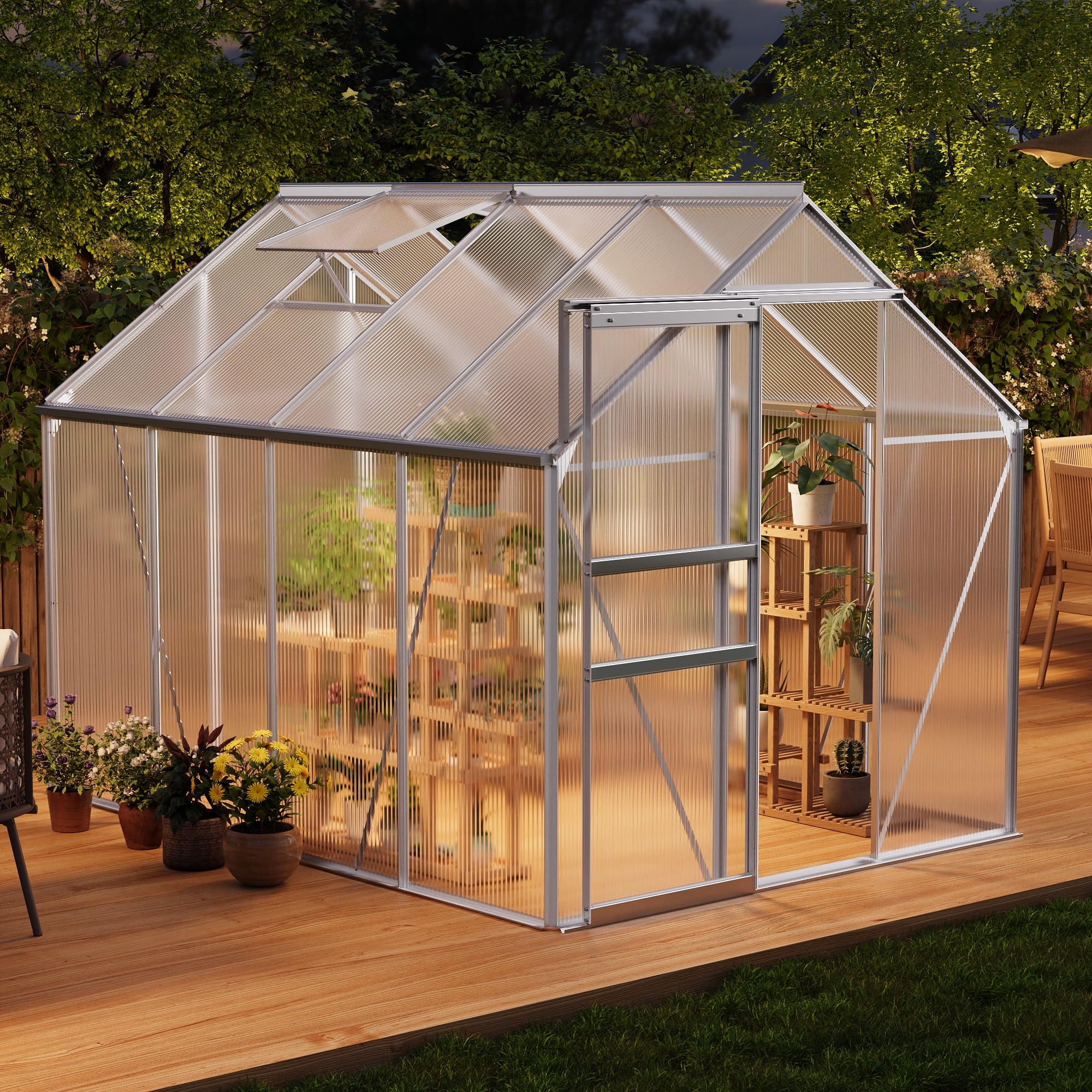 Spacious Polycarbonate Walk-In Greenhouse 6x8 FT – Heavy Duty Alumin