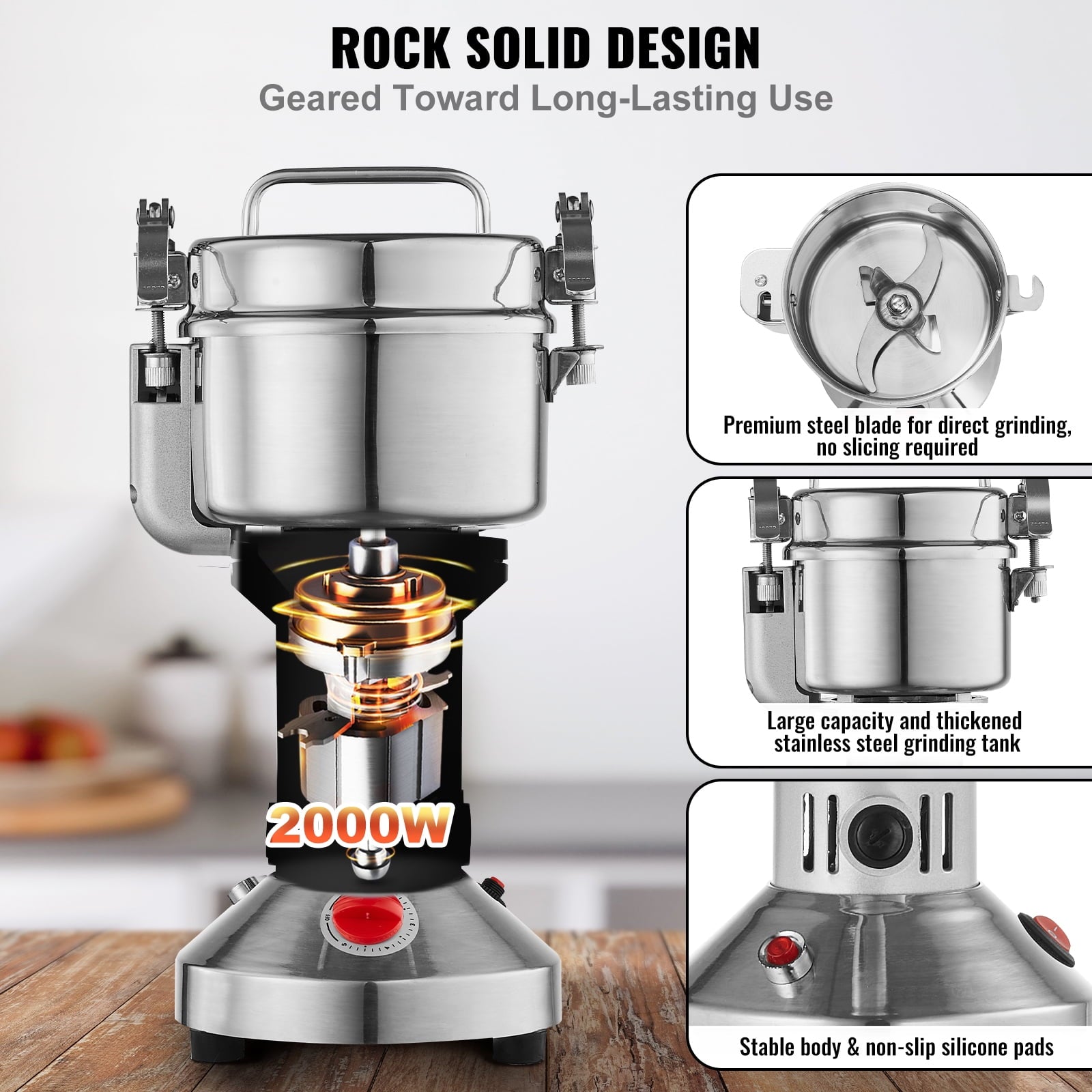 VEVOR 550g Electric Grain Mill Grinder, High Speed 2000W Commercial Sp