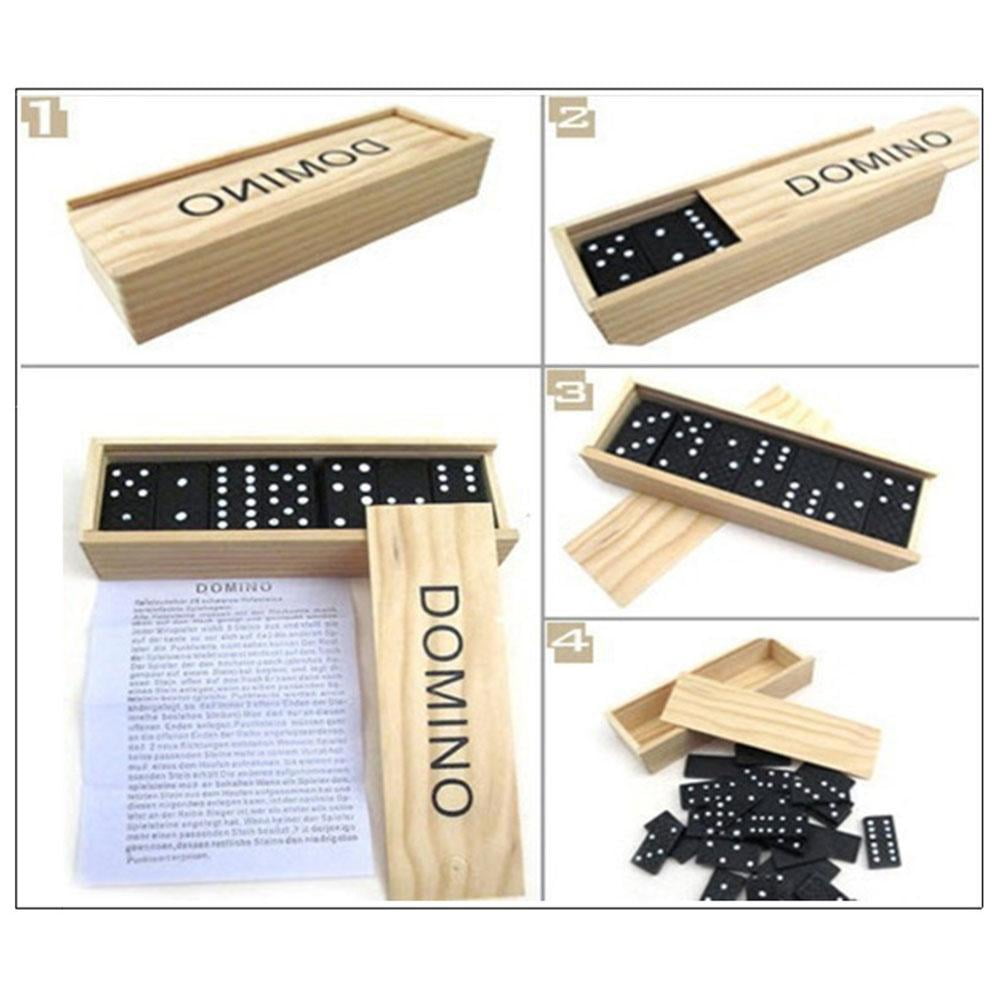 Wooden Boxed Black Dominoes Wooden Board Game Teaching Aids