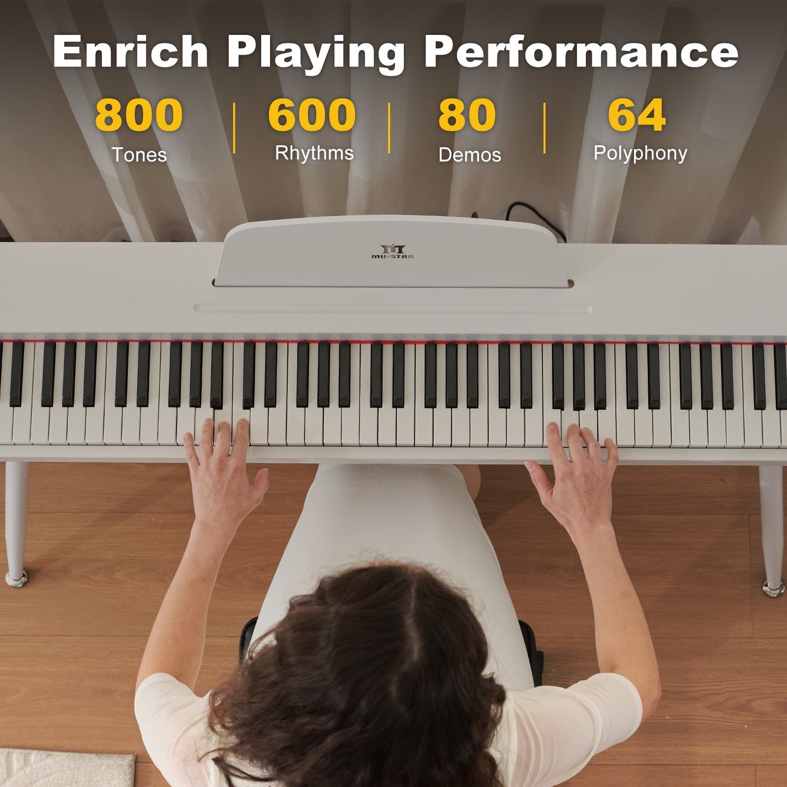 White 88Keys Semi Weighted Electric Digital Piano w/3-Pedal,USB/MIDI,S