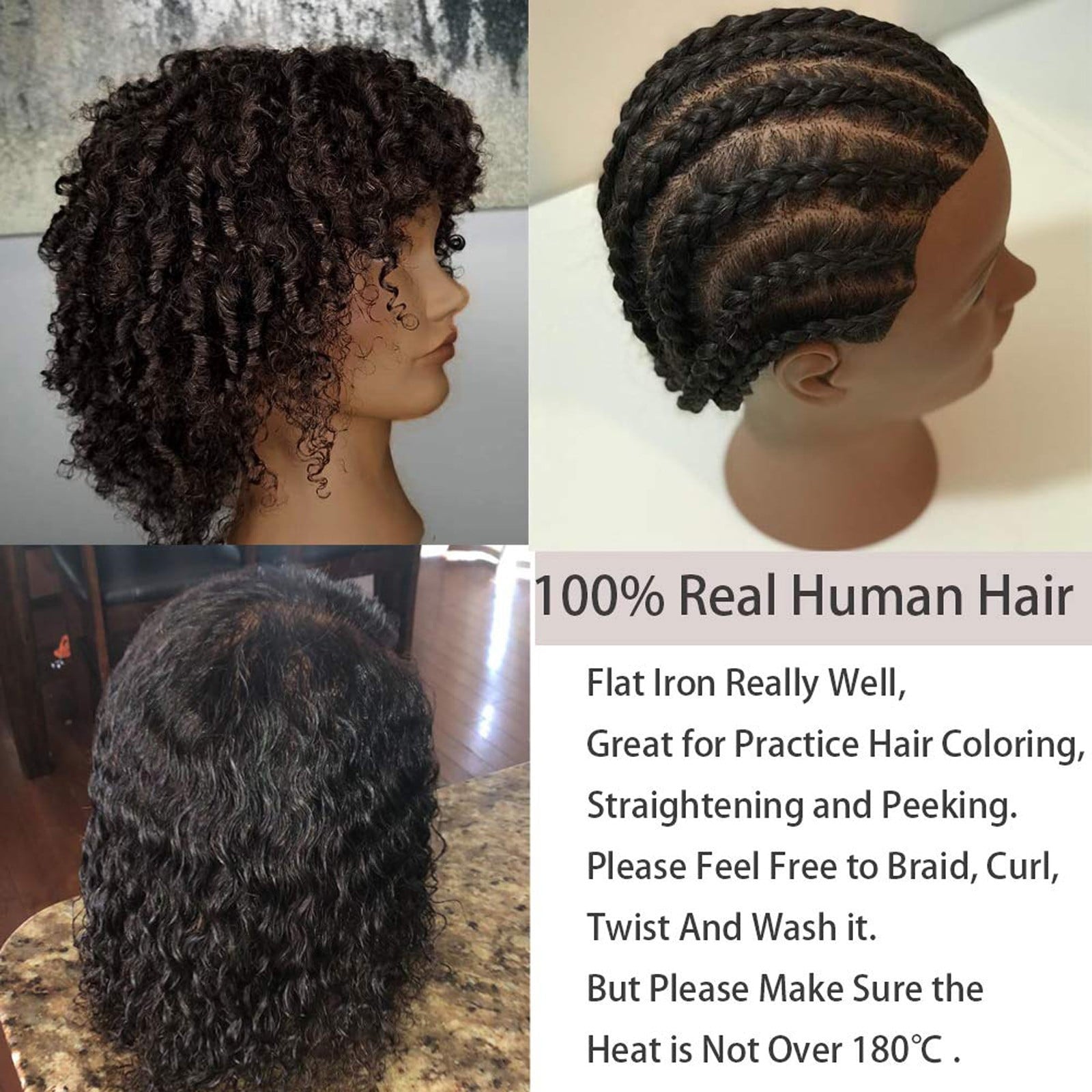 Openpig Mannequin Head With Human Hair Curly Hair Training Head Maniki