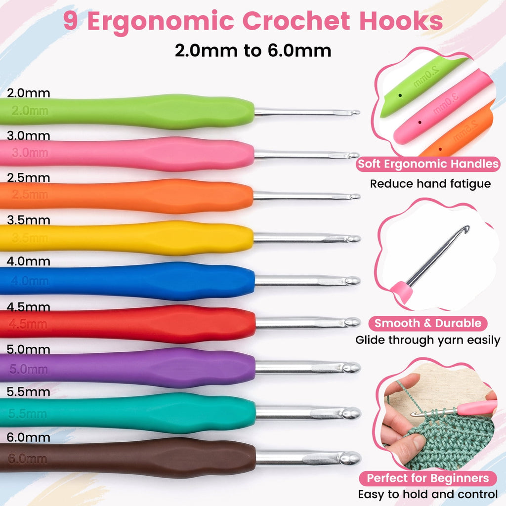 113PCS Crochet Kit for Beginners, 40 Colors Acrylic Yarn Set with Ergo
