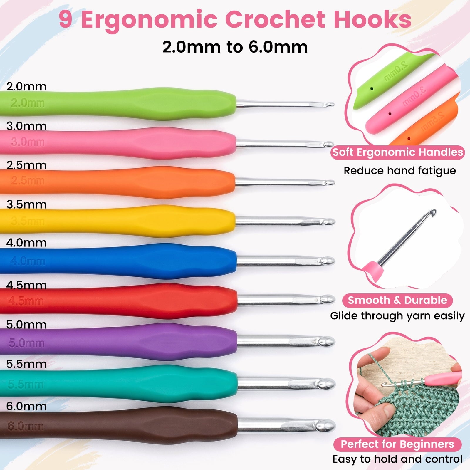 113PCS Crochet Kit for Beginners, 40 Colors Acrylic Yarn Set with Ergo