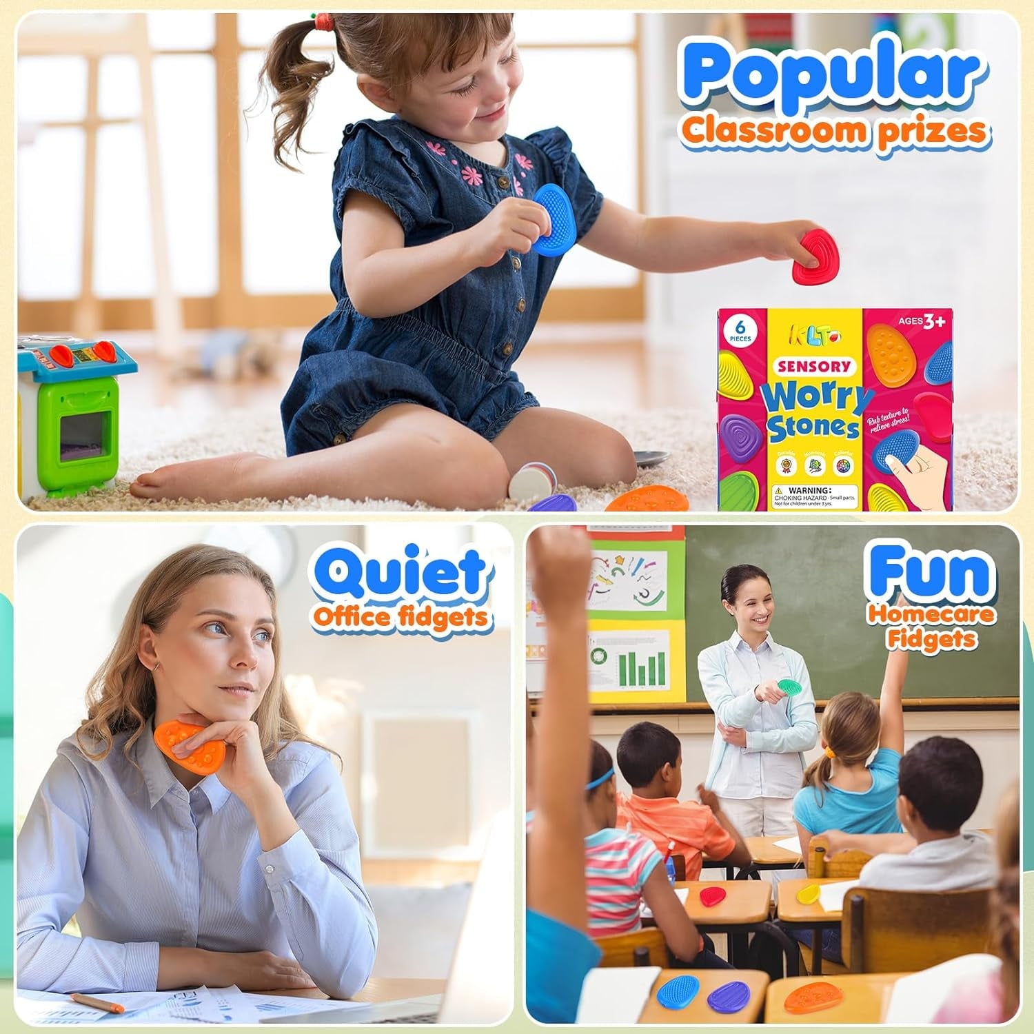 Sensory Stone for Kids: 6 Pack Textured Soft Worry