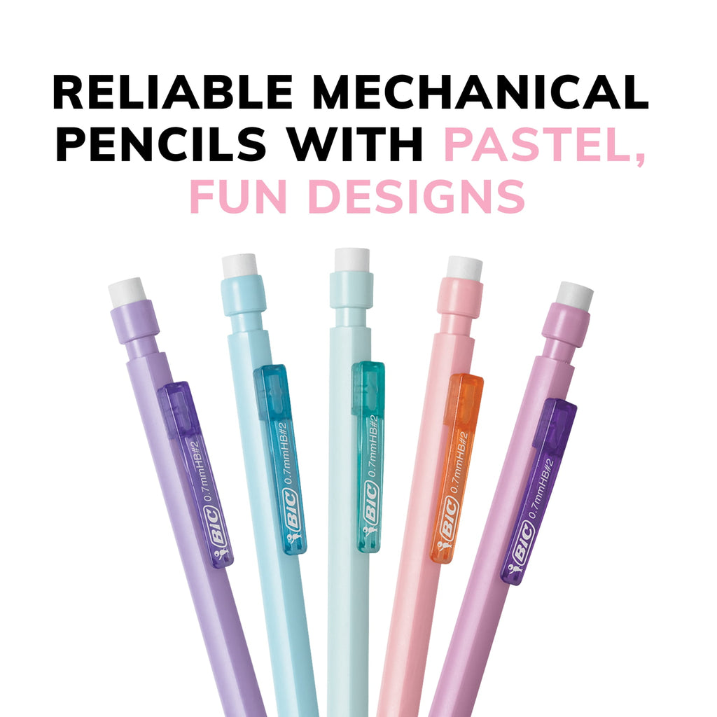 BIC Xtra-Smooth Pastel Mechanical Pencils with Erasers, 0.7mm Medium P