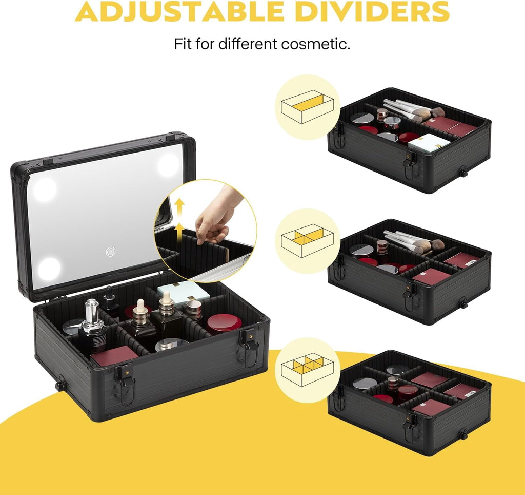 SPECSTAR 4 in 1 Rolling Makeup Train Case with Mirror of LED Lighted 3