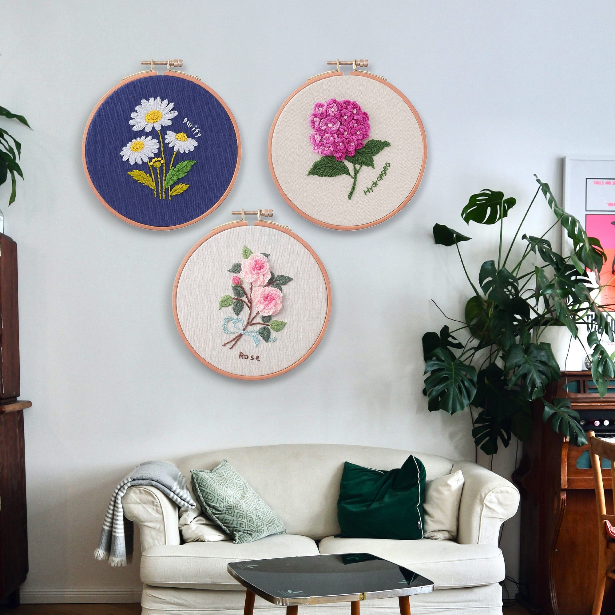 Blingpainting Floral Embroidery Kit for Beginners , Daisy Plant Patter