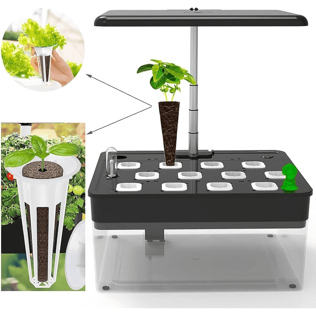 12 Pods Hydroponics Growing System with Aquaponic Fish Tank LED Grow L