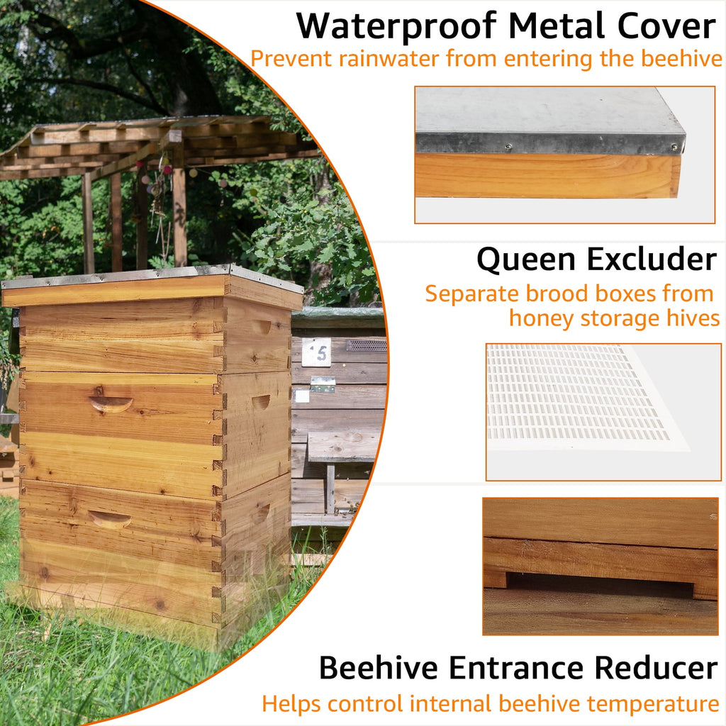 RJFKSNC 10-Frame Langstroth Beehive Kit, 3-Layer Beeswax Coated Bee Hi