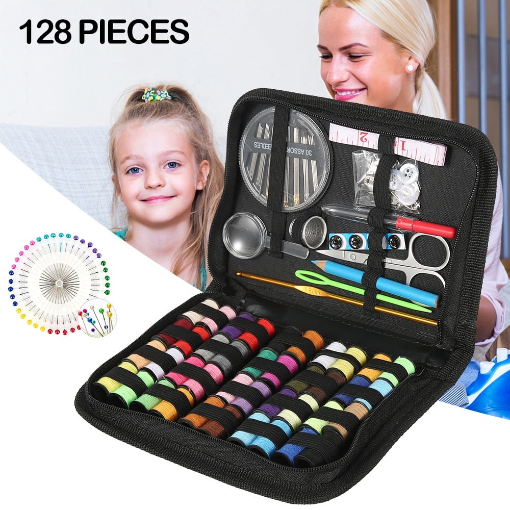 Jetcloudlive 128pcs Portable Travel Sewing Box Kit Needles Thread Stit