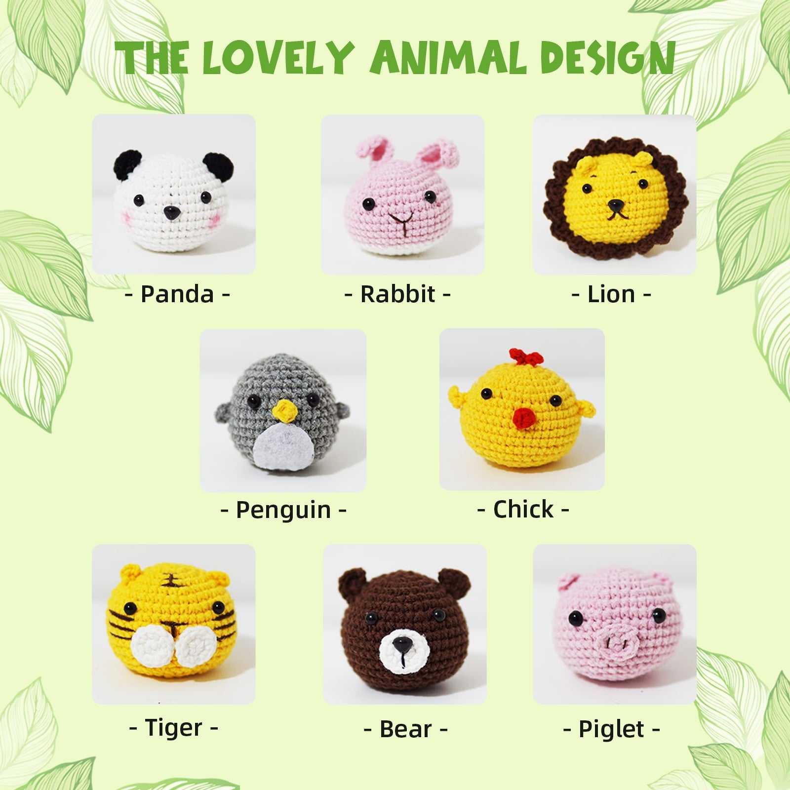 CHENGDAO Crochet Kit for Beginners – 8pcs Cute Animal Collection