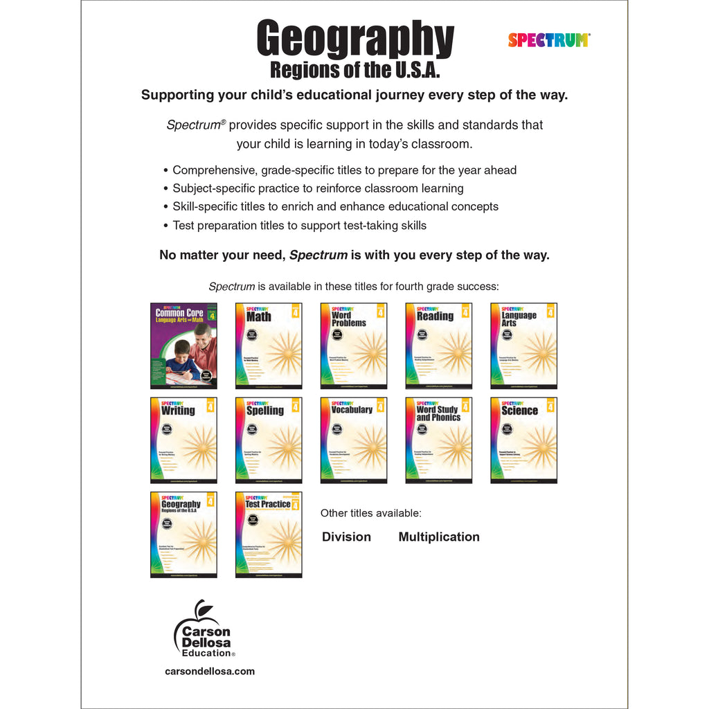 Spectrum Spectrum Geography, Grade 4: Regions of the U.S.A. Volume 94,