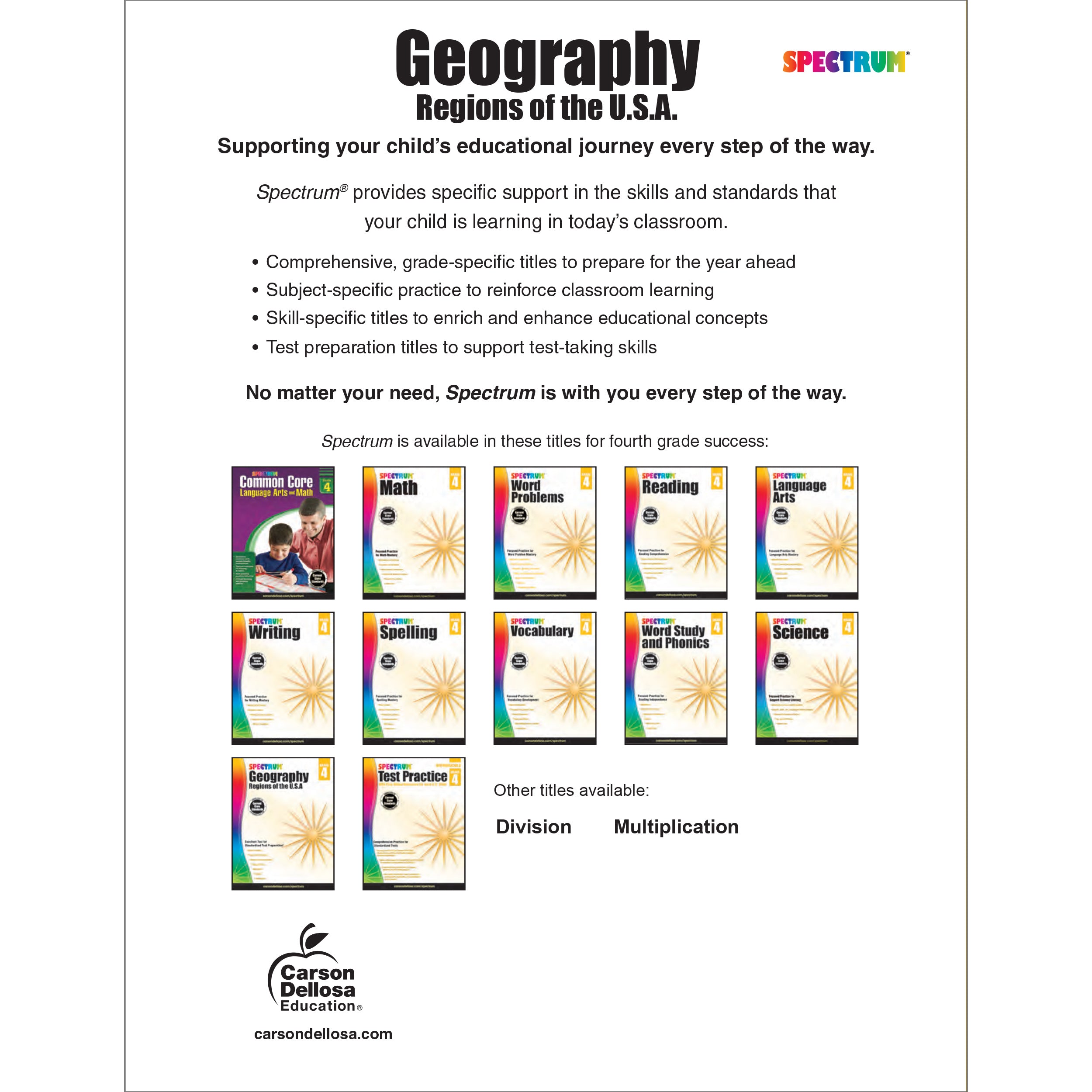 Spectrum Spectrum Geography, Grade 4: Regions of the U.S.A. Volume 94,