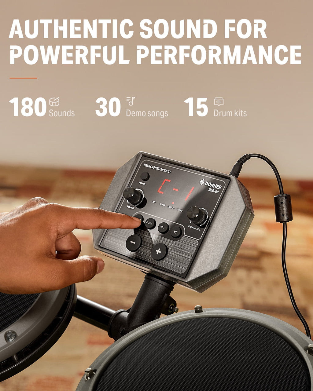 Donner Electric Drum Set for Beginner with 180+ Sounds, Quiet Mesh Kid