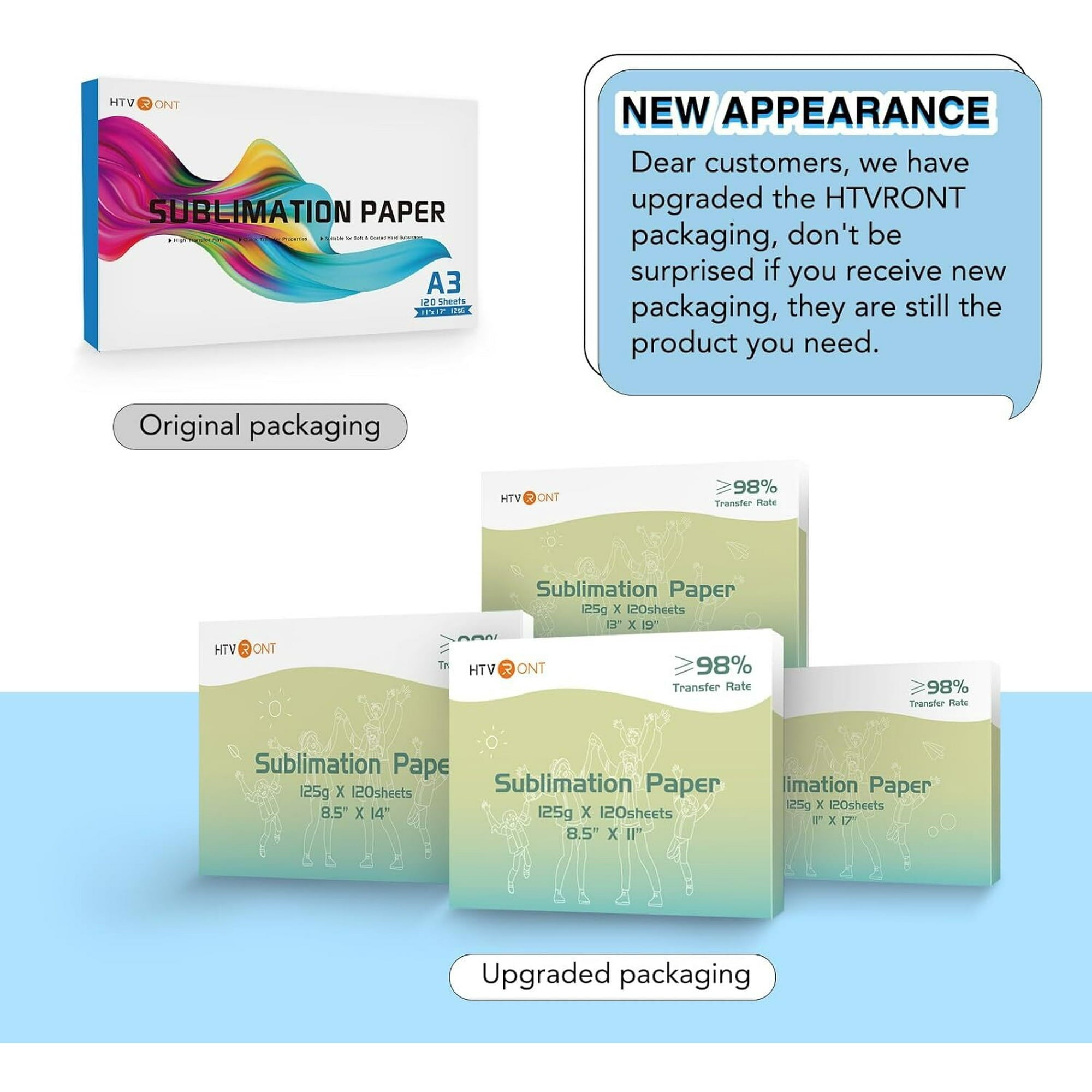 HTVRONT Sublimation Paper 8.5 x 11 Inch - 120 Sheets Easy to Transfer