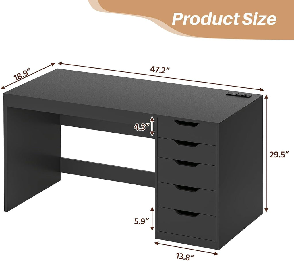 47 Inch Computer Desk With Multifunctional Storage