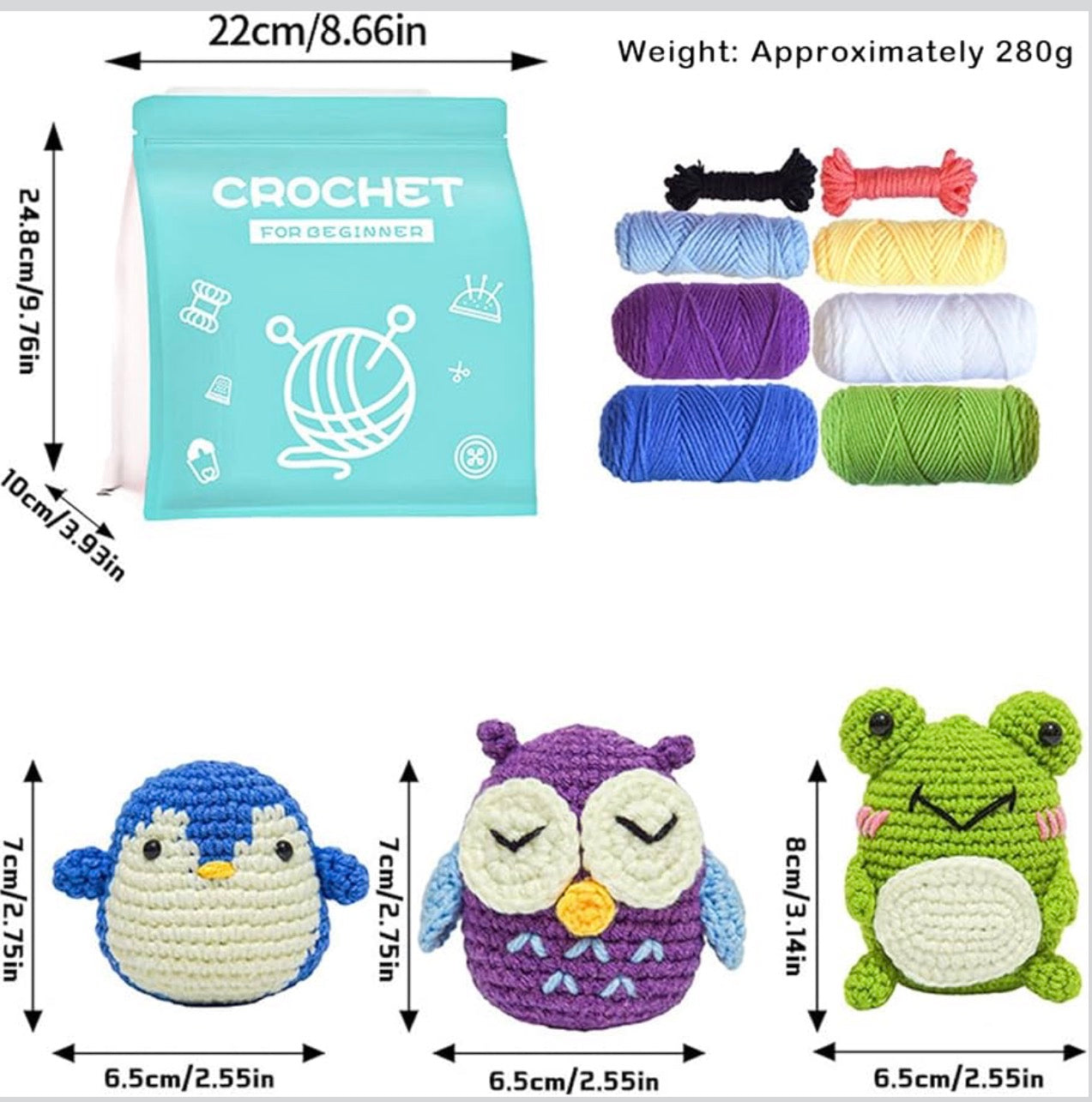 Crochet Kit for Beginners, 3 Animal Pattern Beginner Crochet Kits,Knit
