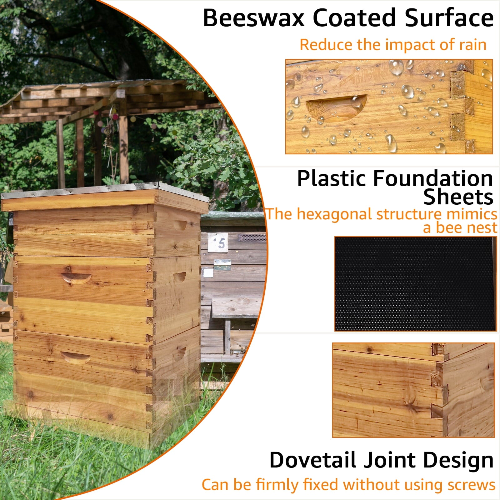 RJFKSNC 10-Frame Langstroth Beehive Kit, 3-Layer Beeswax Coated Bee Hi
