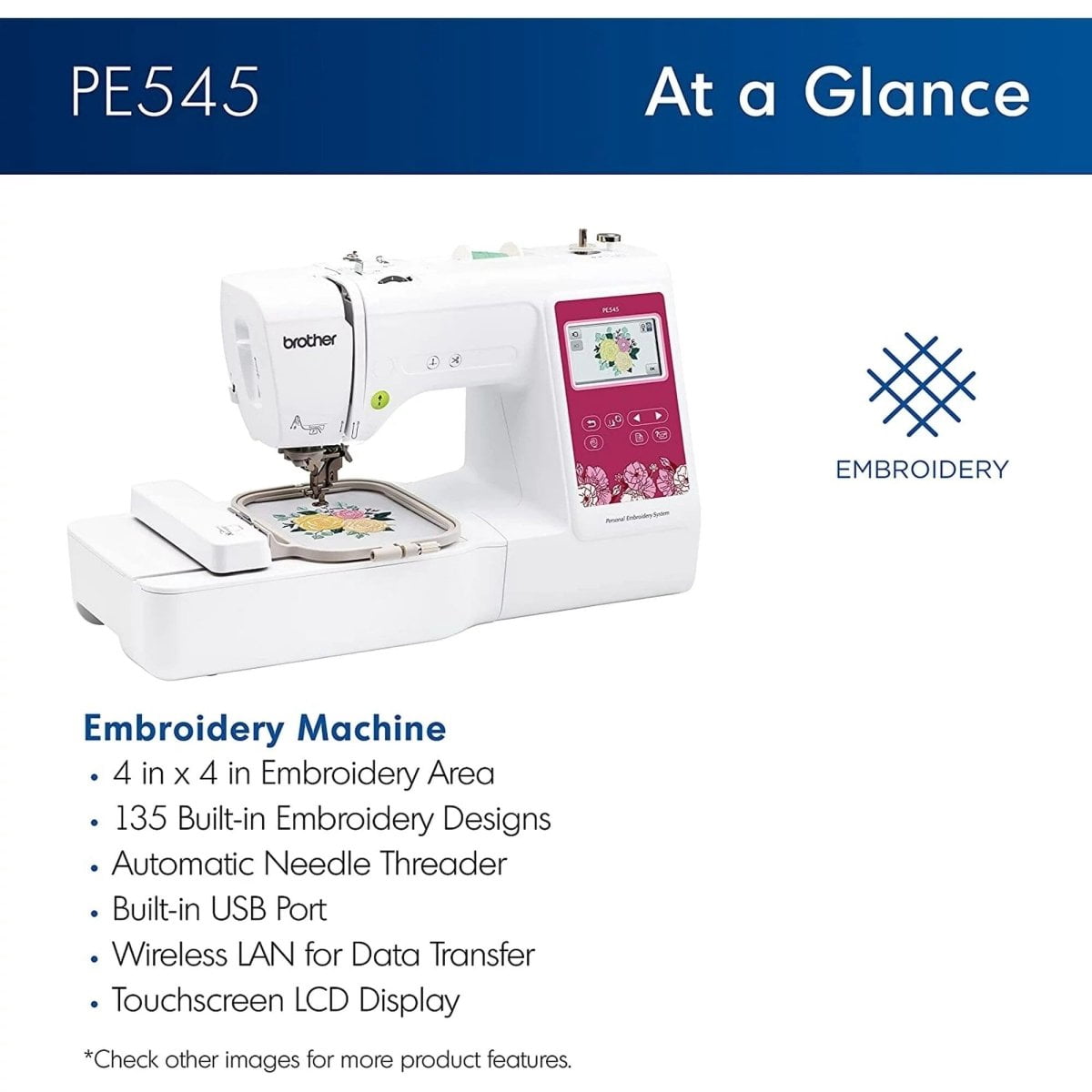 Brother PE545 Embroidery Machine with 4" x 4" Hoop & Accessories