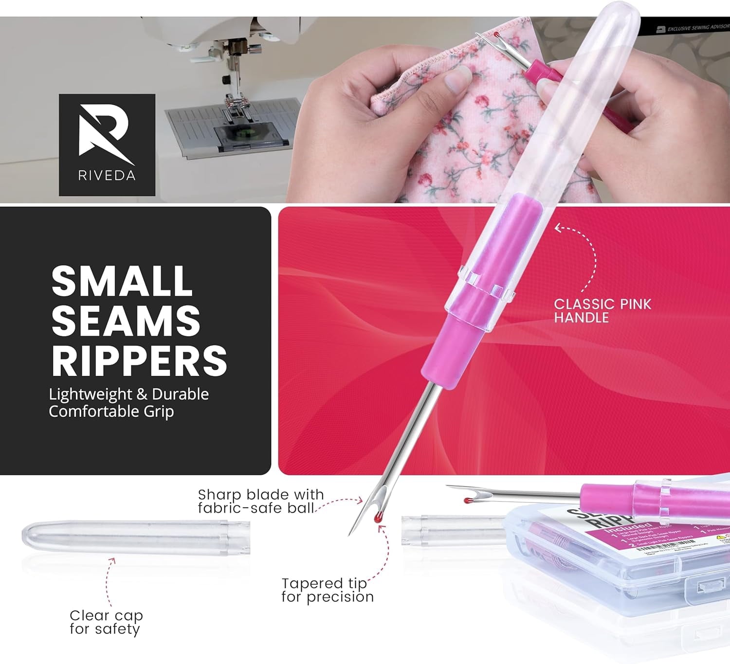 Plastic Seam Ripper Fabric Ripper Kit 7 Pcs - 1 Large, 1 Ergonomic, 2