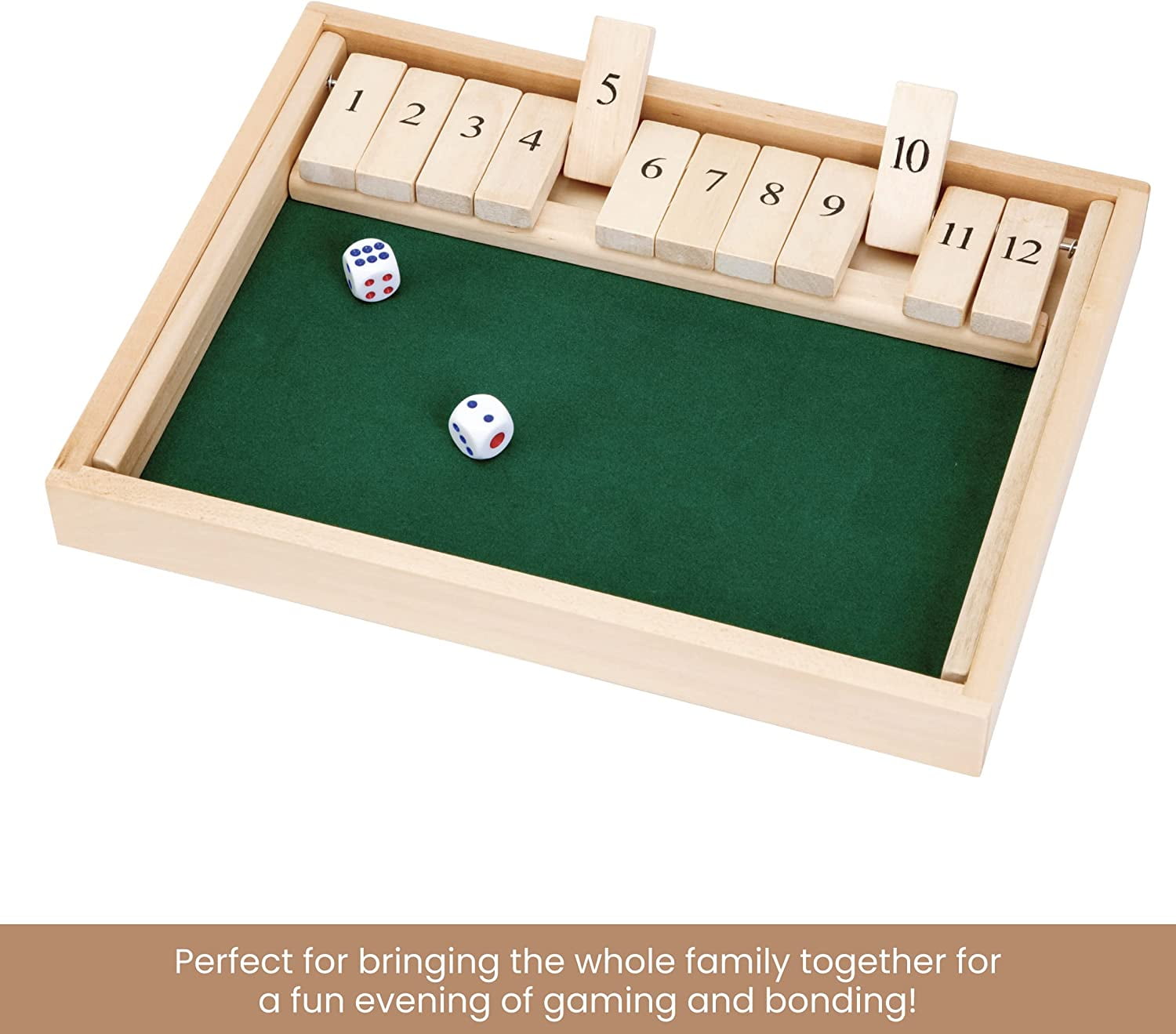 Bits and Pieces Shut The Box 3-in-1 Wooden Board Game with 12 Numbers