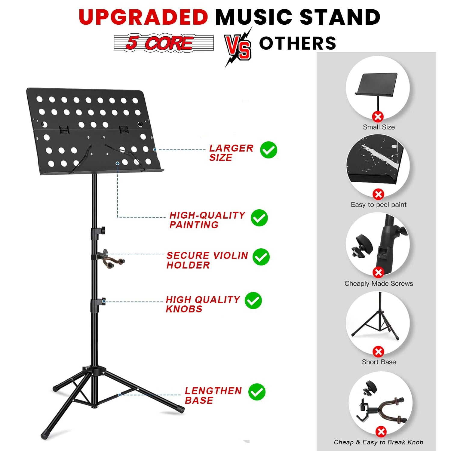 Adjustable Height Music Stand with Lightweight Foldable Design & Page