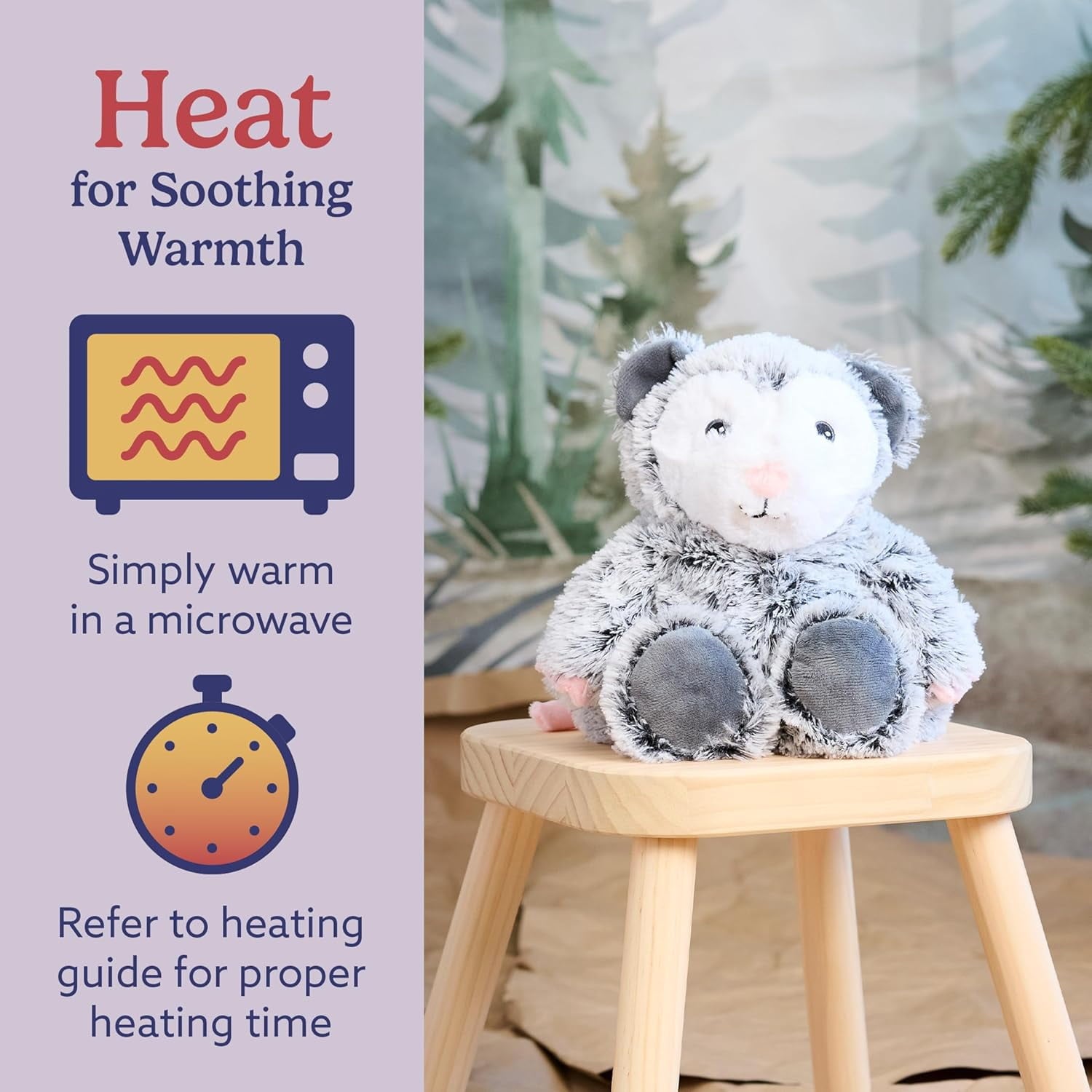 warmies 13” Opossum Stuffed Animal, Microwavable Heated Plushies and