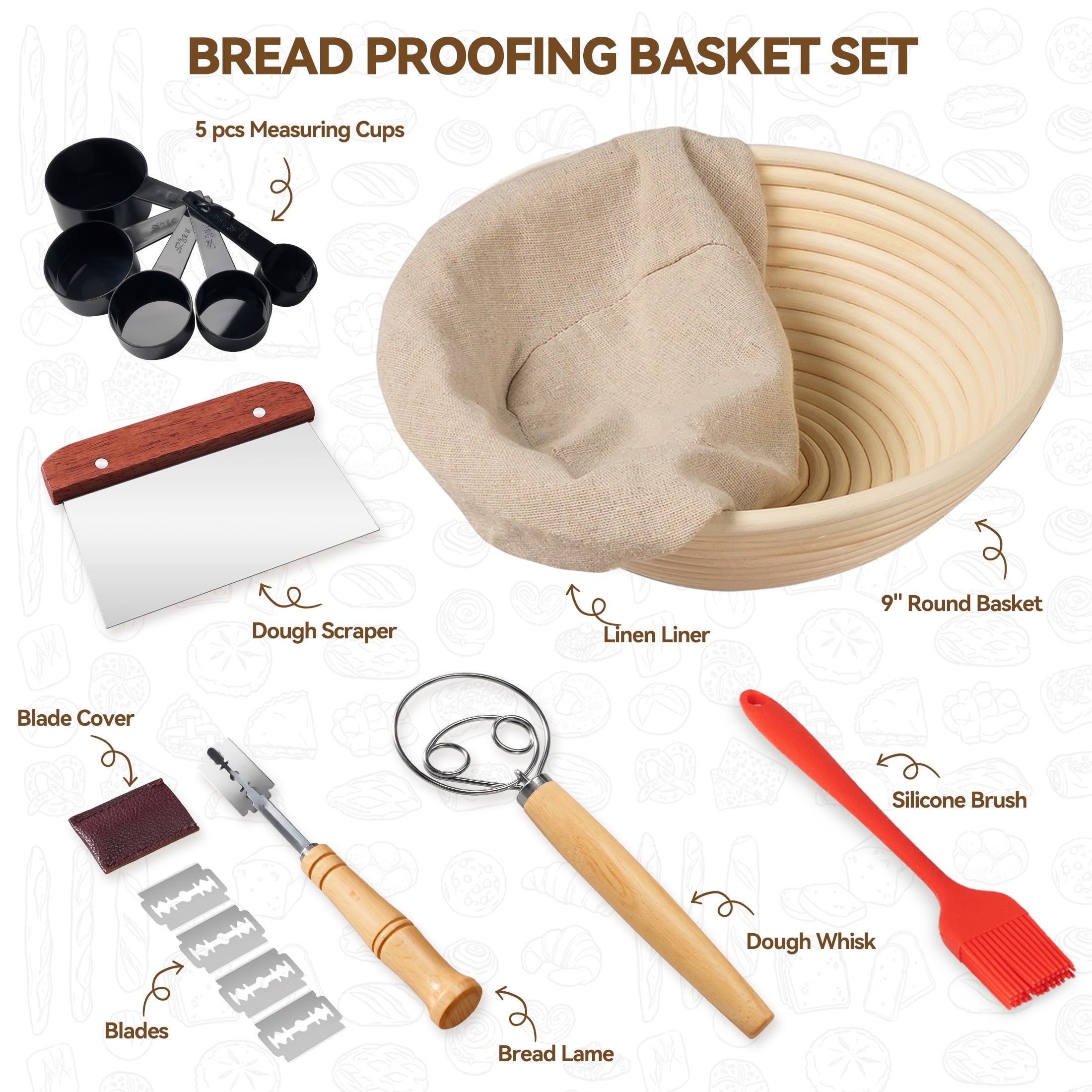 Kikcoin Bread Proofing Basket, 9 Inch Round Sourdough Proofing Basket