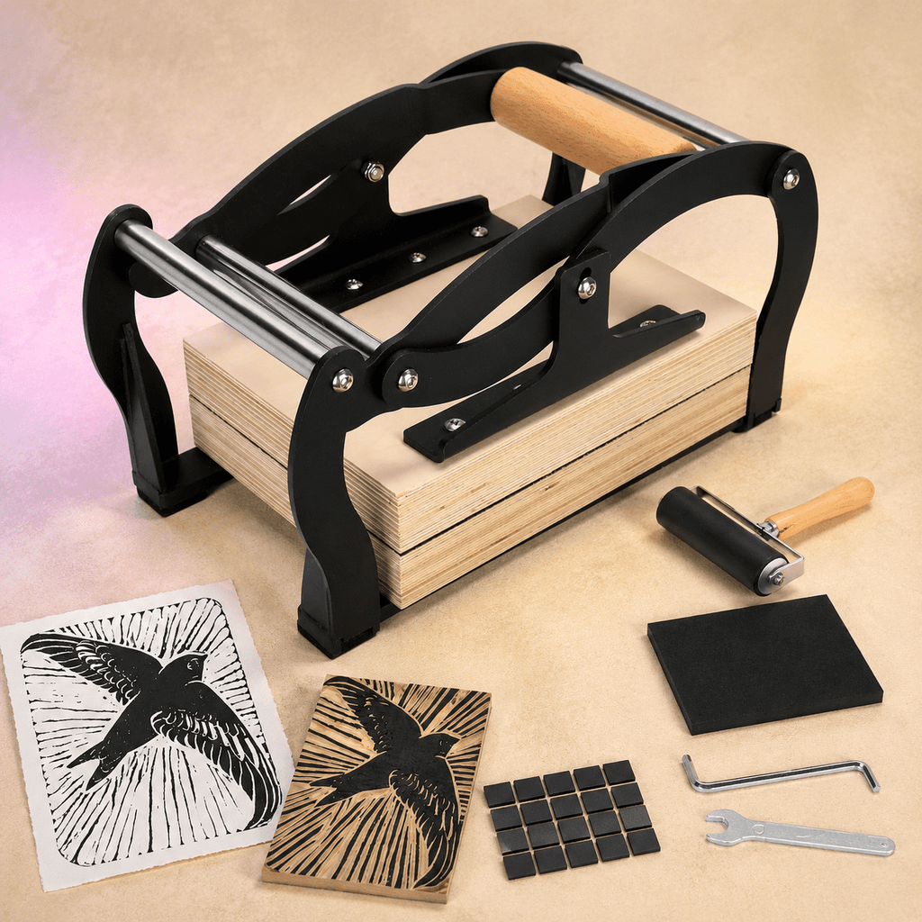 A5 Manual Linocut Printing Press, Adjustable Thickness Hand Lever Mach