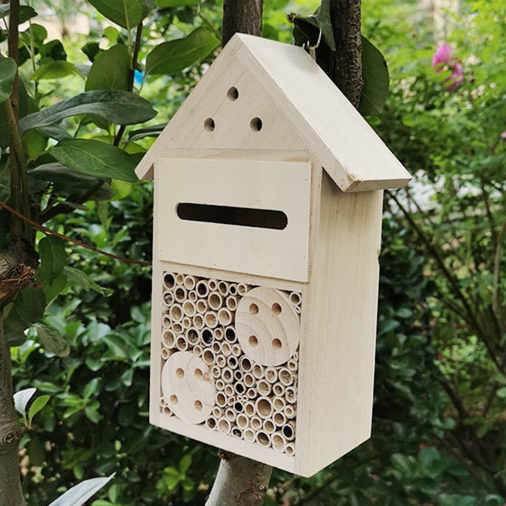 MLfire Bee House Natural Wooden Bee Hive House, Natural Pine Wood Hang
