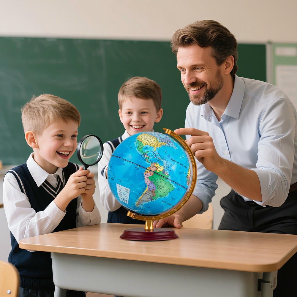 Barara King 8 Inch World Globe for Students with Wooden Stand and HD M