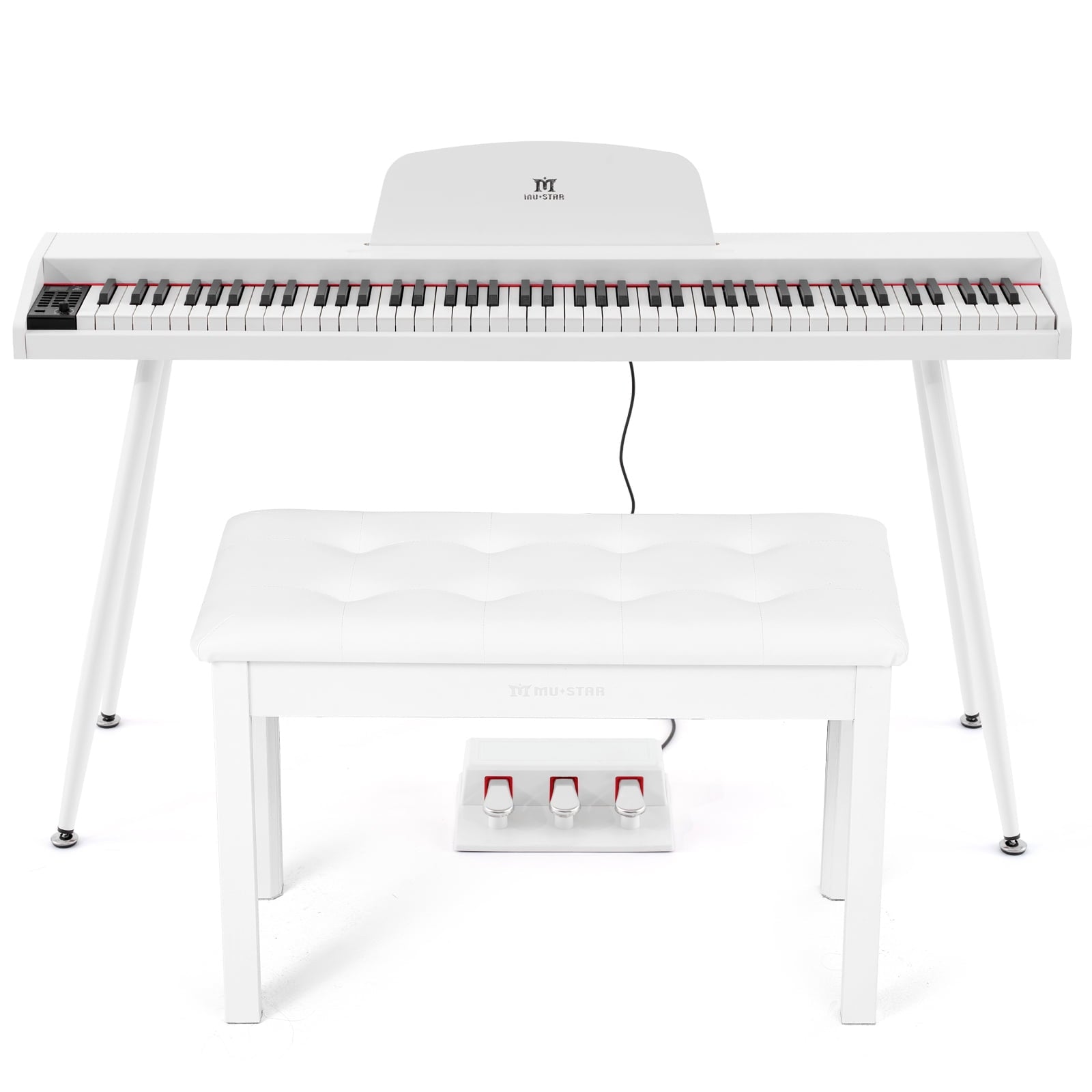 White 88Keys Semi Weighted Electric Digital Piano w/3-Pedal,USB/MIDI,S