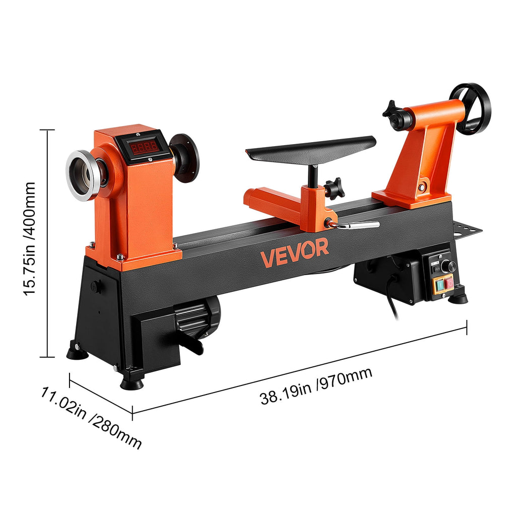 VEVOR Woodworking Lathe, 1 HP, Benchtop Wood Lathe Machine with 0 to 3