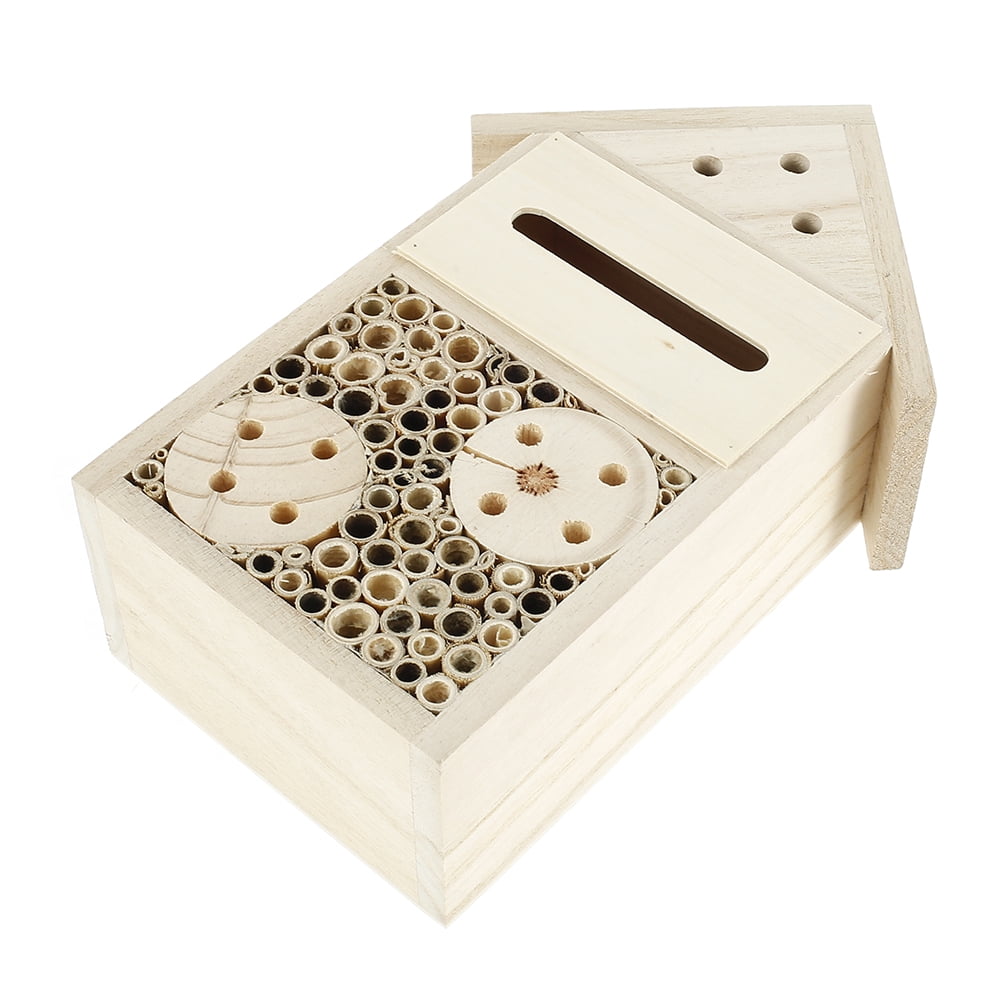 MLfire Bee House Natural Wooden Bee Hive House, Natural Pine Wood Hang