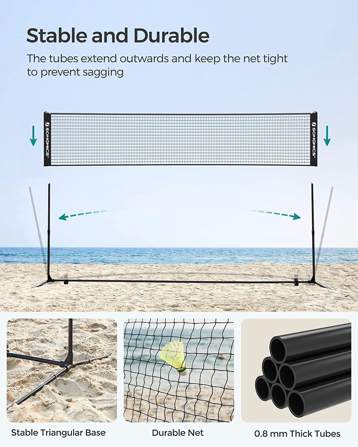 SONGMICS Badminton Net Set Portable Sports Set for Badminton Tennis Ki