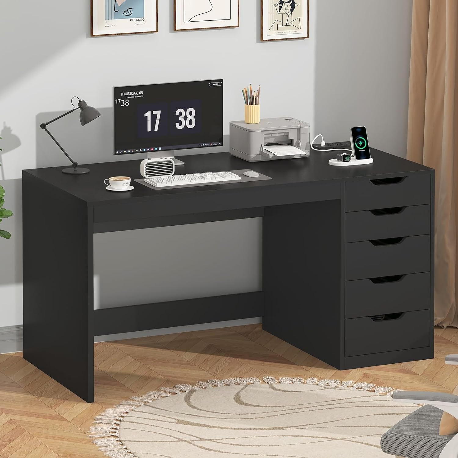 47 Inch Computer Desk With Multifunctional Storage