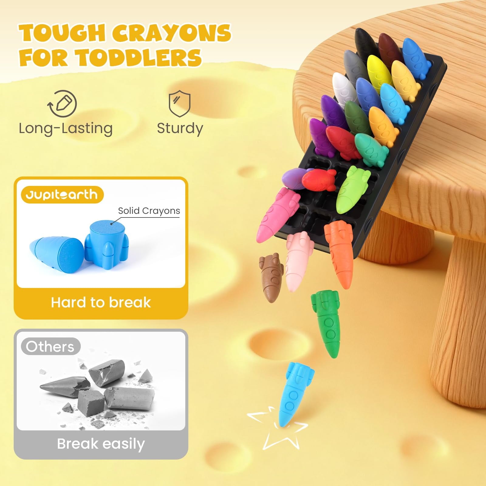 Jupitearth 24 Ct Non-Toxic Washable Rocket Crayons for Toddlers, Easy-