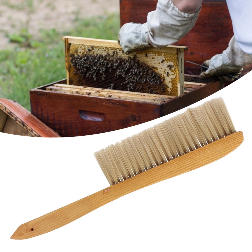 Riousery Double Row Long Handle Beekeeping Brush Wooden Beehive Sweepi