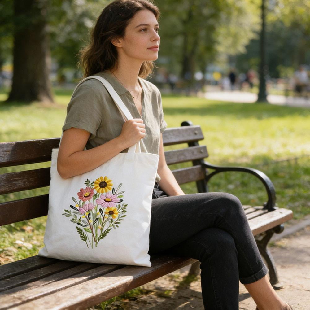 Embroidery Starter Kit for Beginners, DIY Canvas Tote Bag Embroidery K